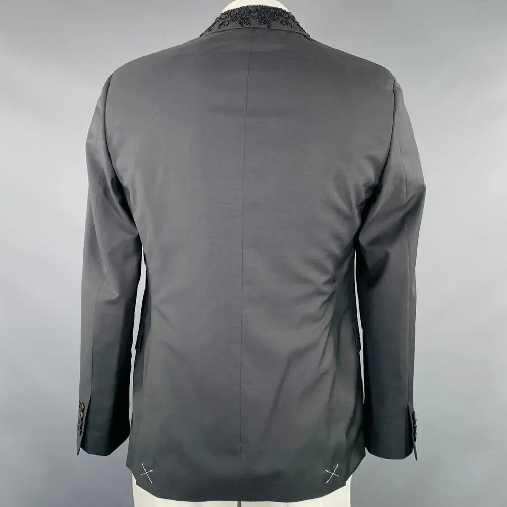 ETRO Size 42 Giacche Black Beaded Wool Notch Lapel Sport Coat
